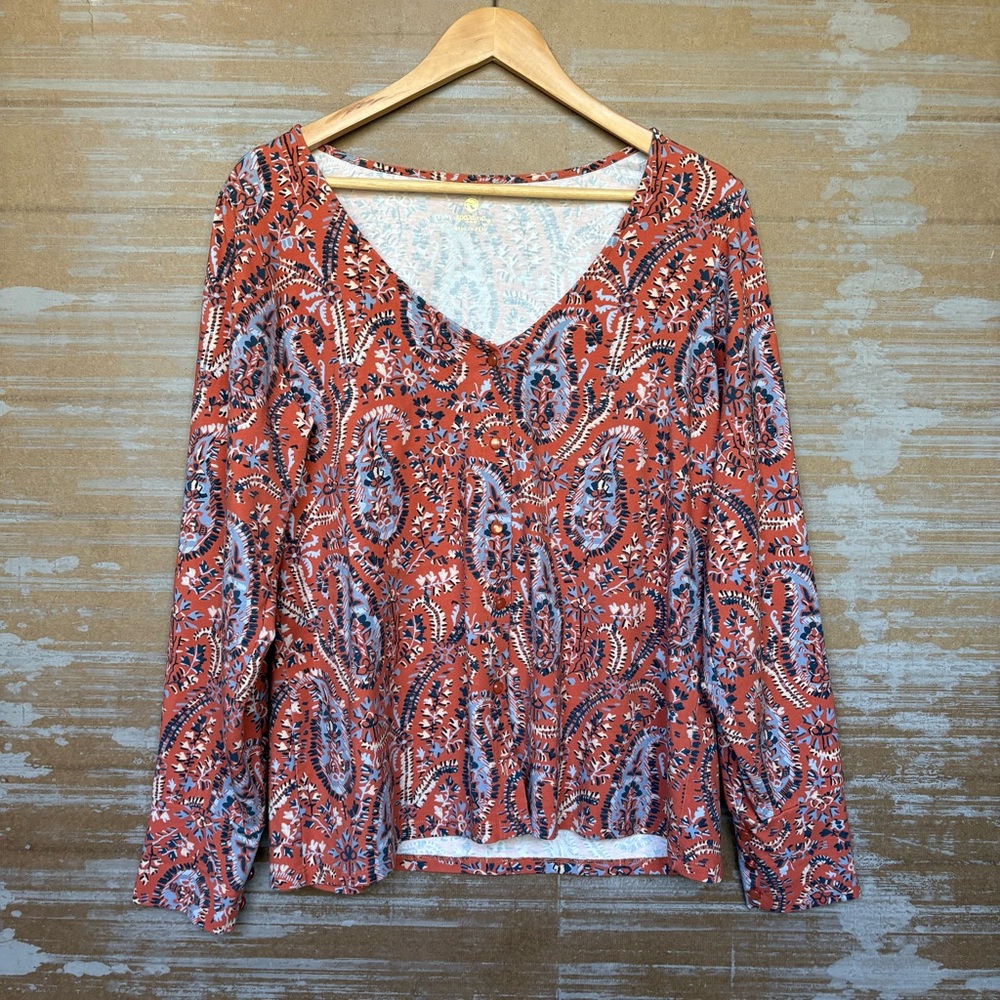 Spartina 449 Button Down Top Preppy Spring Floral Paisley Basic Womens L